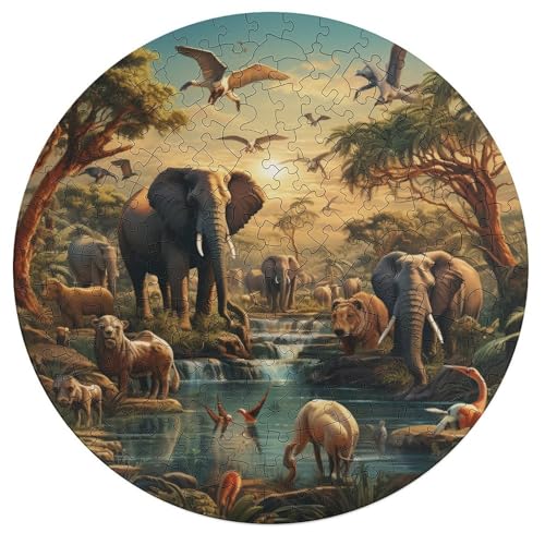 195 teiliges Puzzle Afrikanische Tiere Puzzles für Kinder Holzrunde Puzzles Heimdekoration Puzzle Spielzeug 42x42cm von zouxangzz