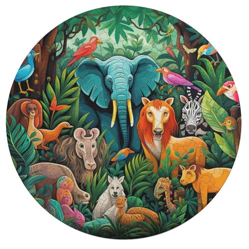 195 teiliges Puzzle Afrikanische Tiere Puzzles für Kinder Holzrunde Puzzles Heimdekoration Puzzle Spielzeug 42x42cm von zouxangzz