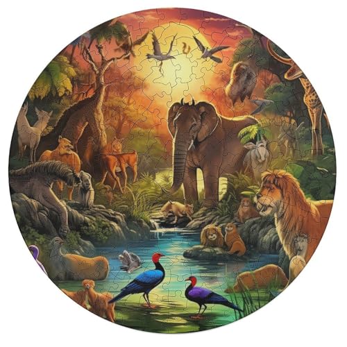 195 teiliges Puzzle Afrikanische Tiere Puzzles für Kinder Holzrunde Puzzles Heimdekoration Puzzle Spielzeug 42x42cm von zouxangzz