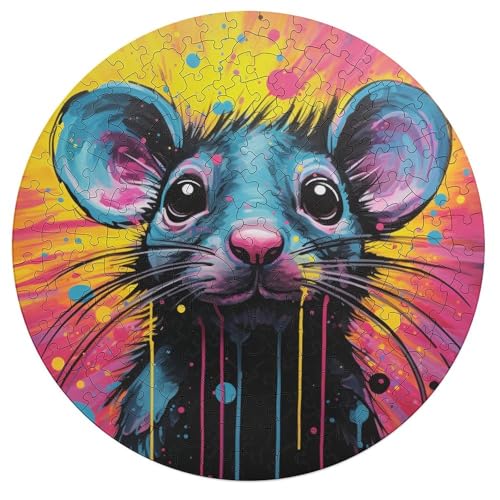 195 teiliges Puzzle Art Animal Mouse Puzzle für Erwachsene rundes Holzpuzzle anspruchsvolles Spiel 42 x 42 cm von zouxangzz