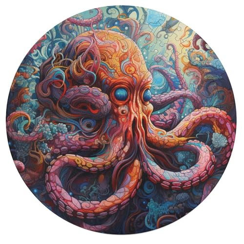 195 teiliges Puzzle Kunst Oktopus Puzzle für Erwachsene runde Holzpuzzles Hands on Spiel 42 x 42 cm von zouxangzz