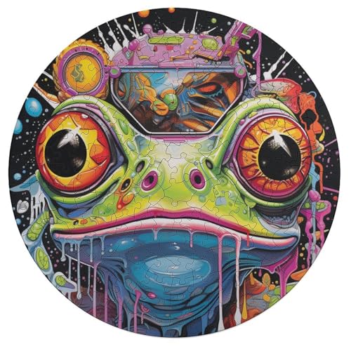 195 teiliges Puzzle Kunst Tier Frosch Puzzle für Erwachsene rundes Holzpuzzle Heimdekoration 42 x 42 cm von zouxangzz