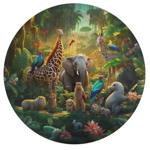 195 teiliges Puzzle Tierwelt Puzzle für Kinder runde Holzpuzzles Heimdekoration Puzzlespielzeug 42 x 42 cm von zouxangzz