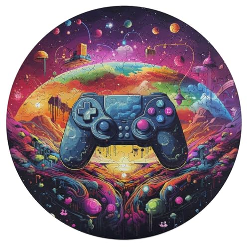 195 teiliges Puzzle buntes Gamepad Puzzle für Erwachsene rundes Holzpuzzle Heimdekoration 42 x 42 cm von zouxangzz