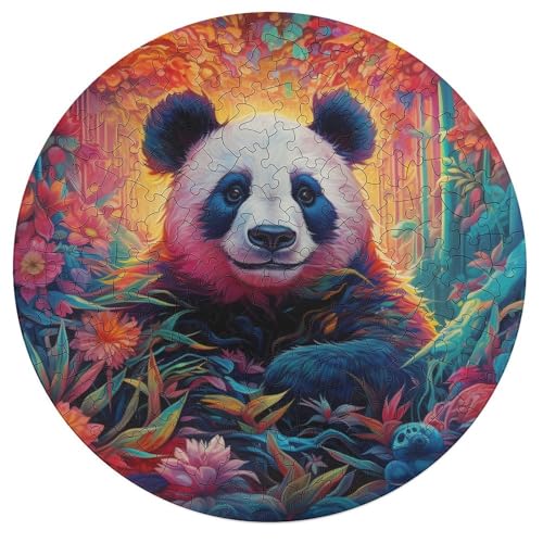 195 teiliges Puzzle farbenfrohes Tier Panda Puzzle für Erwachsene runde Holzpuzzles praktisches Spiel 42 x 42 cm von zouxangzz