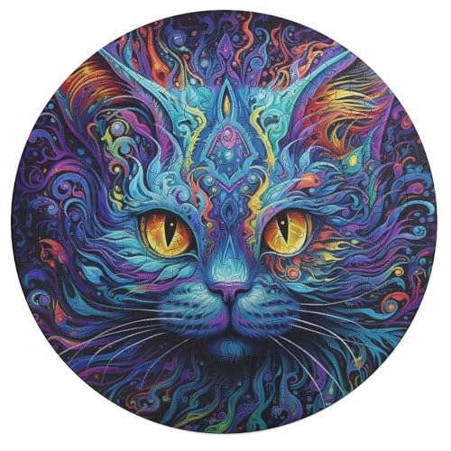 195 teiliges Puzzle mit Tier und Katzenmotiv Puzzle für Erwachsene rundes Holzpuzzle anspruchsvolles Spiel 42 x 42 cm von zouxangzz