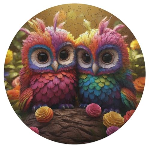 195 teiliges Puzzle mit Tiermotiv Eulen Puzzle für Erwachsene runde Puzzles aus Holz praktisches Spiel 42 x 42 cm von zouxangzz