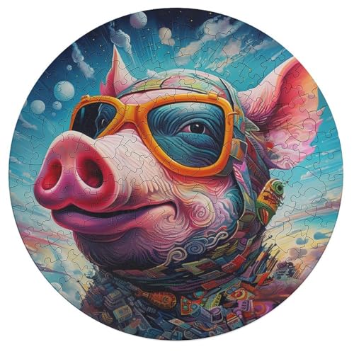 195 teiliges Puzzle mit Tiermotiv Schweine Puzzle runde Puzzles aus Holz für Erwachsene praktisches Spiel 42 x 42 cm von zouxangzz