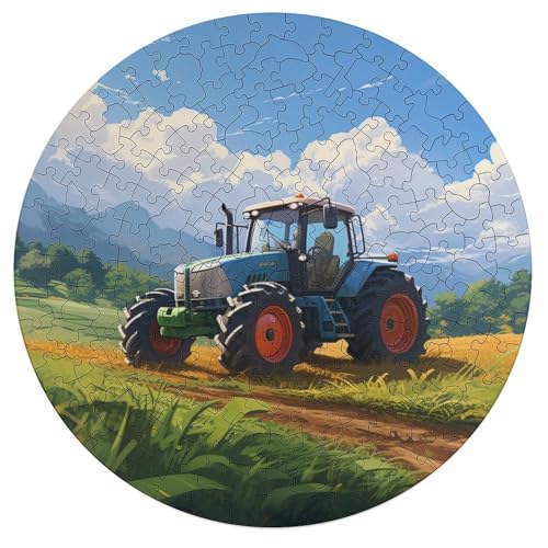 195 teiliges Puzzle mit Traktor Anbaugeräten Puzzle für Erwachsene rundes Holzpuzzle anspruchsvolles Spiel 42 x 42 cm von zouxangzz