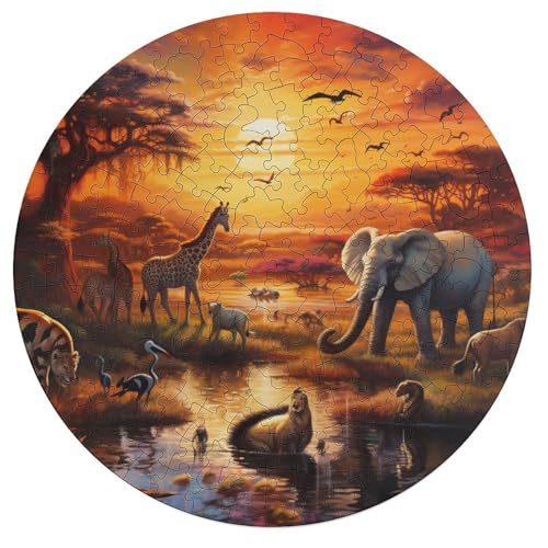 195 teiliges Puzzle mit afrikanischen Tieren Puzzle für Erwachsene runde Puzzles aus Holz praktisches Spiel 42 x 42 cm von zouxangzz