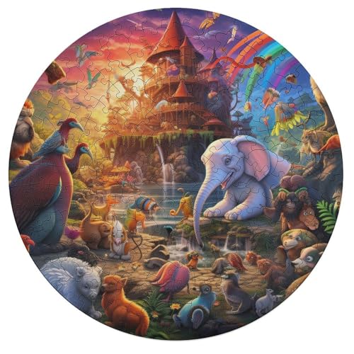 195 teiliges Puzzle mit afrikanischen Tieren Puzzle für Erwachsene runde Puzzles aus Holz praktisches Spiel 42 x 42 cm von zouxangzz