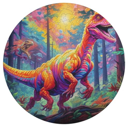 195 teiliges Puzzle mit antiken Dinosauriern Puzzle für Erwachsene und Kinder runde Holzpuzzles pädagogisches Spielzeug zum Stressabbau 42 x 42 cm von zouxangzz