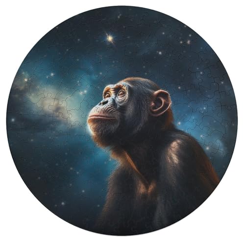 195 teiliges Puzzlespiel Star Art Monkey Puzzles für Erwachsene Holzrunde Puzzles Lernspiele Heimdekorationspuzzle 42x42cm von zouxangzz