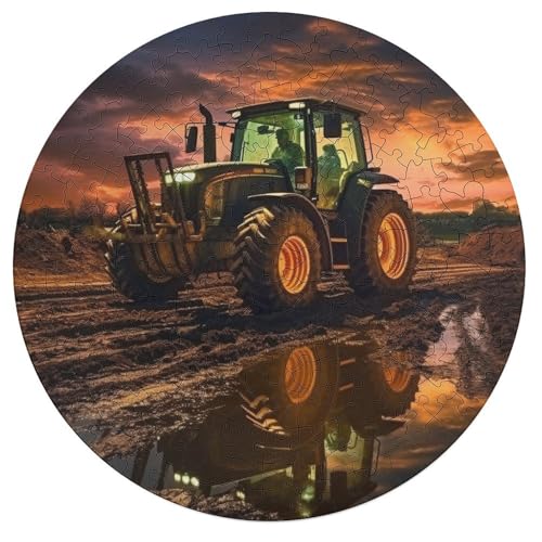 195 teiliges Puzzlespiel mit Traktor Anbaugeräten Puzzles für Erwachsene runde Holzpuzzles Lernspiele Heimdekorationspuzzle 42 x 42 cm von zouxangzz