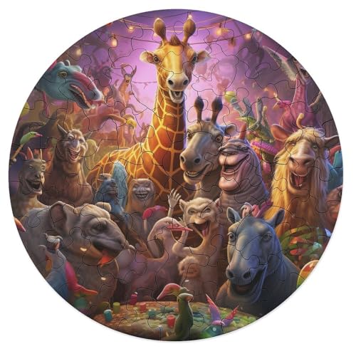 68 teiliges Puzzle Tierparty Puzzle rundes Holzpuzzle Familiendekoration 20 x 20 cm von zouxangzz