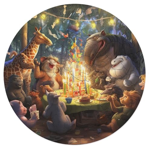 68 teiliges Puzzle für Erwachsene Tierparty Puzzle runde Holzpuzzles Lernspiel Herausforderungsspielzeug 20 x 20 cm von zouxangzz