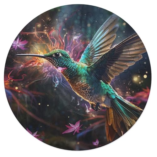 68 teiliges Puzzle mit Sternenhimmel und Kolibri Puzzle für Erwachsene runde Holzpuzzles Heimkunstdekor 20 x 20 cm von zouxangzz