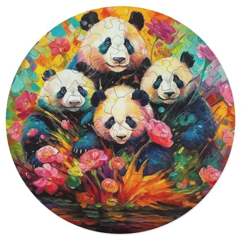 68 teiliges Puzzle mit Tierpanda Puzzle für Erwachsene und Kinder runde Holzpuzzles pädagogisches Spielzeug zum Stressabbau 20 x 20 cm von zouxangzz