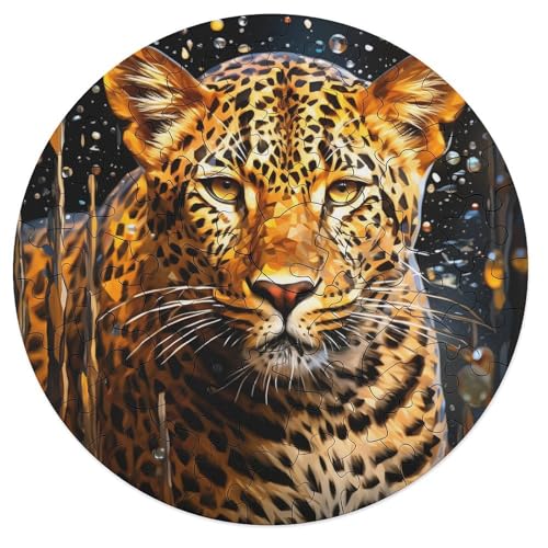 68 teiliges Puzzle mit afrikanischem Leopardenmotiv Puzzle für Erwachsene und Kinder runde Holzpuzzles pädagogisches Spielzeug zum Stressabbau 20 x 20 cm von zouxangzz