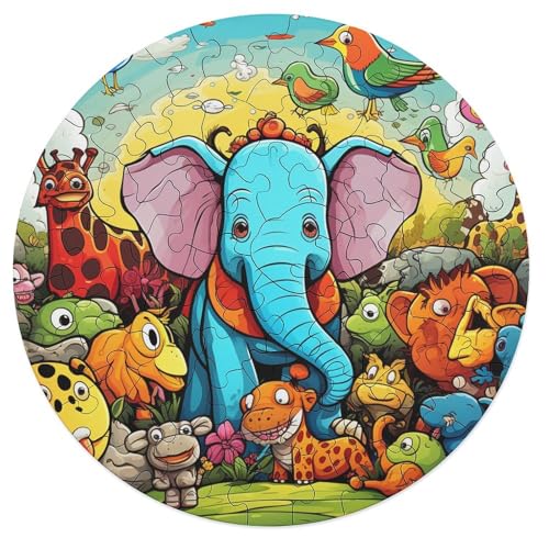 68 teiliges Puzzle mit afrikanischen Tieren Puzzle für Erwachsene runde Puzzles aus Holz praktisches Spiel 20 x 20 cm von zouxangzz