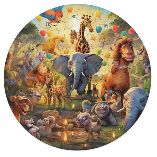 68 teiliges Puzzle mit afrikanischen Tieren Puzzles für Erwachsene und Kinder runde Holzpuzzles pädagogisches Spielzeug zum Stressabbau Puzzle 20 x 20 cm von zouxangzz