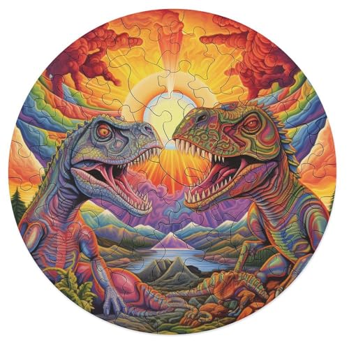 68 teiliges Puzzle mit antiken Dinosauriern Puzzles für Erwachsene und Kinder runde Holzpuzzles pädagogisches Spielzeug zum Stressabbau 20 x 20 cm von zouxangzz