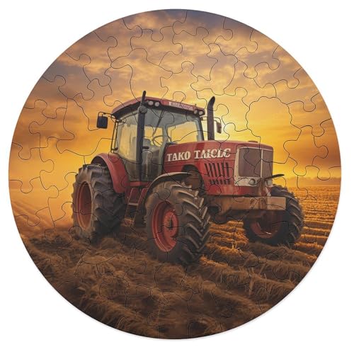 68 teiliges Puzzlespiel mit Traktor Anbaugeräten Puzzles für Erwachsene runde Holzpuzzles Lernspiele Heimdekorationspuzzle 20 x 20 cm von zouxangzz