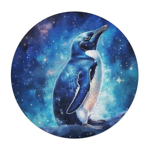 Puzzle 120 Teile für Erwachsene und Kinder von Starry Sky Penguin. Puzzle für Erwachsene. Rundes Holzpuzzle. Tolle Geschenke für Weihnachten. 29 x 29 cm von zouxangzz