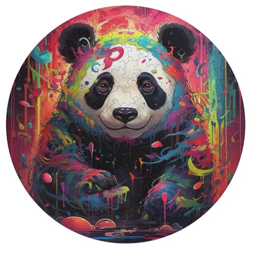 Puzzle 195 Teile für Erwachsene buntes Tierpanda Puzzle für Erwachsene runde Holzpuzzles Familienspiele Weihnachts und Geburtstagsgeschenke 42 x 42 cm von zouxangzz