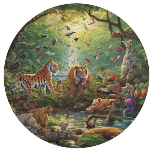 Puzzle 195 Teile für Erwachsene und Kinder von African Animals. Puzzle für Erwachsene. Rundes Holzpuzzle. Tolle Geschenke für Weihnachten. 42 x 42 cm von zouxangzz