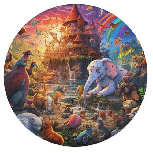 Puzzle 68 Teile für Erwachsene Afrikanische Tiere Puzzle für Erwachsene Holzrunde Puzzles Familienspiele Weihnachtsgeburtstagsgeschenke 20x20cm von zouxangzz