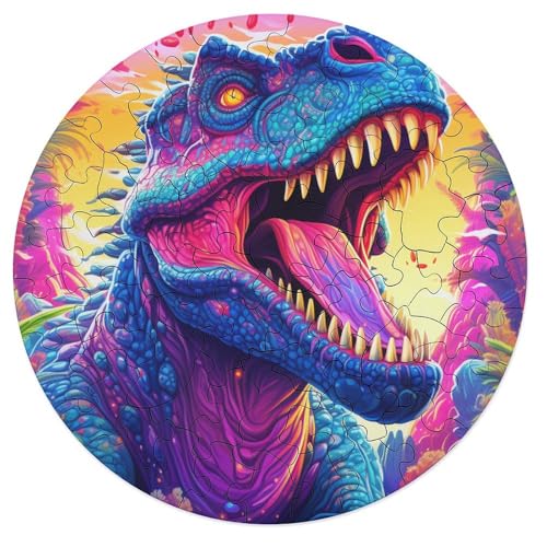 Puzzle 68 Teile für Erwachsene Antike Dinosaurier Familienpuzzle für Erwachsene Holzrunde Puzzles Lernspiel Herausforderungsspielzeug 20x20cm von zouxangzz