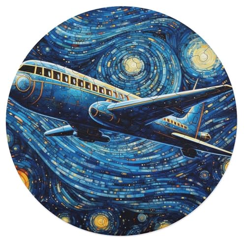 Puzzle 68 Teile für Erwachsene Sternenhimmel Flugzeug Familienpuzzle für Erwachsene Holzrunde Puzzles Lernspiel Herausforderungsspielzeug 20x20cm von zouxangzz