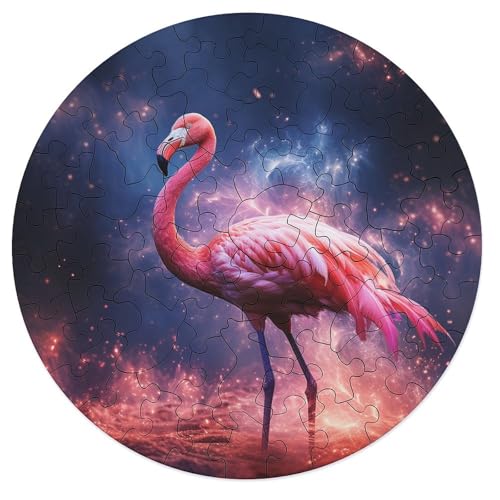 Puzzle 68 Teile für Erwachsene und Kinder von Animal Flamingos. Puzzle für Erwachsene. Rundes Holzpuzzle. Tolle Geschenke für Weihnachten. 20 x 20 cm von zouxangzz