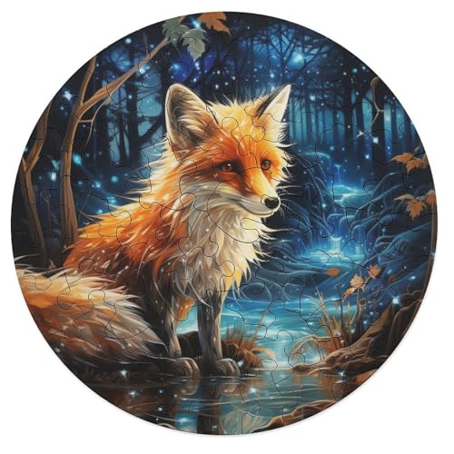 Puzzle 68 Teile für Erwachsene und Kinder von Animal Foxes. Puzzle für Erwachsene. Rundes Holzpuzzle. Tolle Geschenke für Weihnachten. 20 x 20 cm von zouxangzz