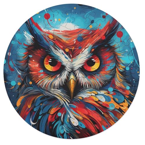 Puzzle 68 Teile für Erwachsene und Kinder von Animal Owl. Puzzle für Erwachsene. Rundes Holzpuzzle. Tolle Geschenke für Weihnachten. 20 x 20 cm von zouxangzz