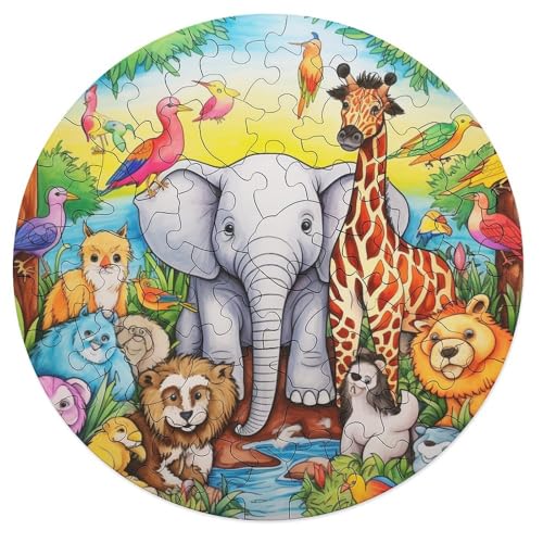 Puzzle Afrikanische Tiere 68 teiliges Puzzle rundes Holzpuzzle für Erwachsene und Kinder ab 12 Jahren lustiges Familienpuzzle 20 x 20 cm von zouxangzz