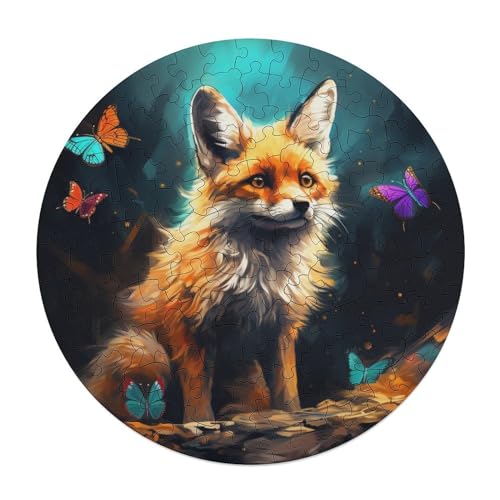 Puzzle Art Fox 120 teiliges Puzzle rundes Holzpuzzle für Erwachsene und Familien tolles Geschenk für Erwachsene 29 x 29 cm von zouxangzz