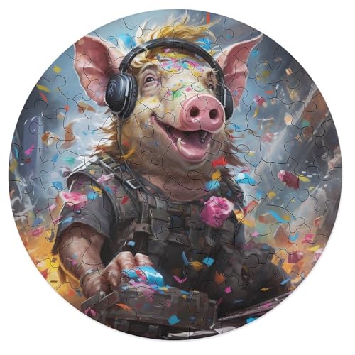 Puzzle Geschenk Tierkunst Schwein 68 teiliges Puzzle Holzpuzzle für Erwachsene und Kinder ab 12 Jahren Entspannungspuzzle Spiele 20 x 20 cm von zouxangzz