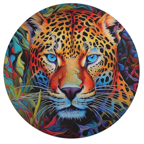 Puzzle für Erwachsene „Afrikanischer Leopard“ 195 Teile Puzzle für Erwachsene und Kinder ab 12 Jahren runde Holzpuzzles Denksportaufgabe 42 x 42 cm von zouxangzz