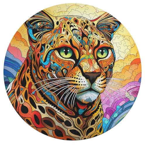 Puzzle für Erwachsene „Afrikanischer Leopard“ 195 Teile Puzzle für Erwachsene und Kinder ab 12 Jahren runde Holzpuzzles Denksportaufgabe 42 x 42 cm von zouxangzz