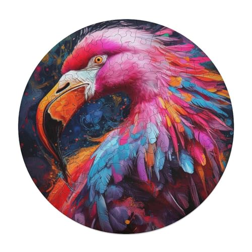 Puzzle für Erwachsene 120 Teile Kunst psychedelisches Flamingo Puzzle für Erwachsene rundes Holzpuzzle Familienpuzzlespiel 29 x 29 cm von zouxangzz