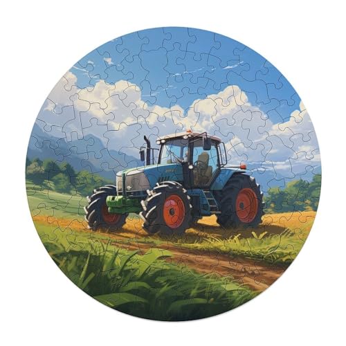 Puzzle für Erwachsene 120 Teile Traktor Anbaugeräte Puzzle für Erwachsene rundes Holzpuzzle Familienpuzzlespiel 29 x 29 cm von zouxangzz