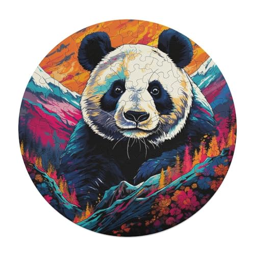 Puzzle für Erwachsene 120 Teile buntes Tier Panda Puzzle Geschenk rundes Holzpuzzle Lernspiel Herausforderungsspielzeug 29 x 29 cm von zouxangzz