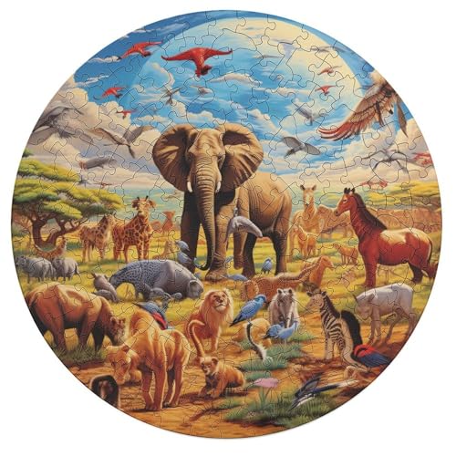 Puzzle für Erwachsene 195 Teile Afrikanische Tiere Puzzle für Erwachsene rundes Holzpuzzle Familienpuzzlespiel 42 x 42 cm von zouxangzz