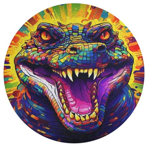 Puzzle für Erwachsene 195 Teile Bunte Krokodile Puzzle Geschenk rundes Holzpuzzle Lernspiel Herausforderungsspielzeug 42 x 42 cm von zouxangzz