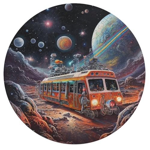 Puzzle für Erwachsene 195 Teile Sternennacht Bus Puzzle Geschenk rundes Holzpuzzle Lernspiel Herausforderungsspielzeug 42 x 42 cm von zouxangzz