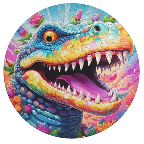 Puzzle für Erwachsene 195 Teile Tier Nilkrokodile Puzzle Geschenk rundes Holzpuzzle Lernspiel Herausforderungsspielzeug 42 x 42 cm von zouxangzz