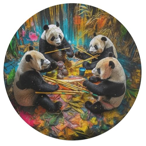 Puzzle für Erwachsene 195 Teile Tier Panda Puzzle Geschenk rundes Holzpuzzle Lernspiel Herausforderungsspielzeug 42 x 42 cm von zouxangzz