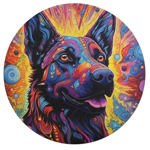 Puzzle für Erwachsene 195 Teile Tier Puzzle mit bunten Hunden Geschenk rundes Holzpuzzle Lernspiel Herausforderungsspielzeug 42 x 42 cm von zouxangzz